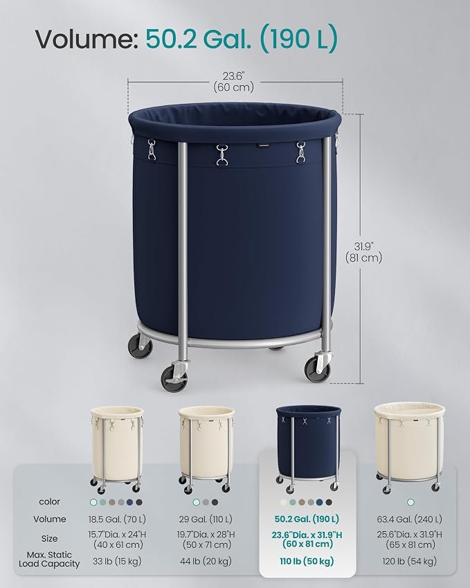 SONGMICS Laundry Basket with Wheels, Steel Frame, Removable Bag - Image 6