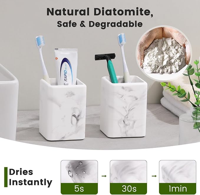 Luxspire Toothbrush Holders, 2 Pack, Marble | Fast Drying, Diatomaceous Earth - Image 4