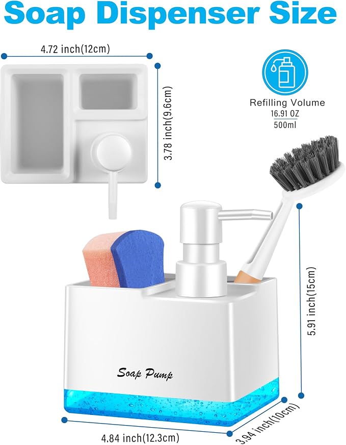 Dish Soap Dispenser with Sponge Holder, Small Hand Soap Dispenser with Sponge - Image 6