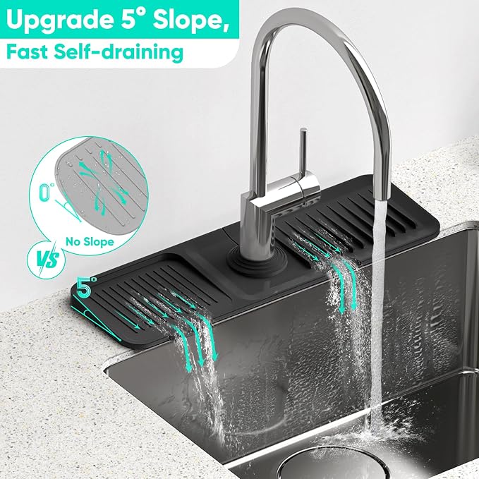 17.7inch Faucet Mat for Kitchen Sink Kitchen Sink Splash Guard Silicone Kitchen - Image 2