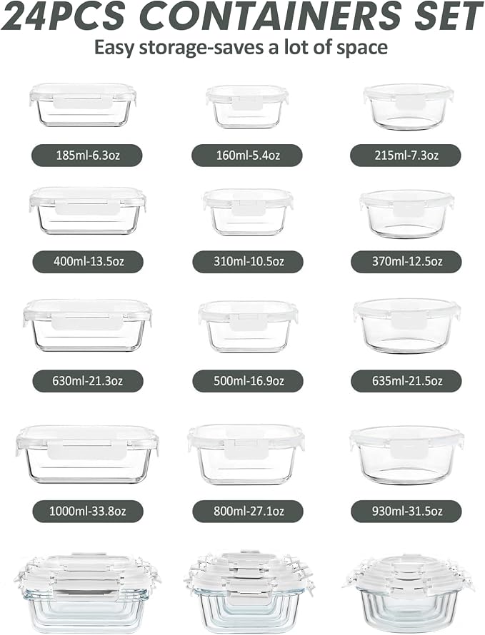 VERONES 12 Packs Glass Food Storage Containers Set - Image 2