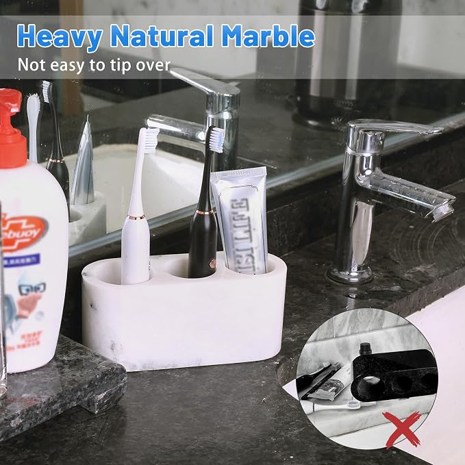 BCS Toothbrush Holder for Bathrooms, 3 Slots Marble Toothbrush Organizer - Image 3