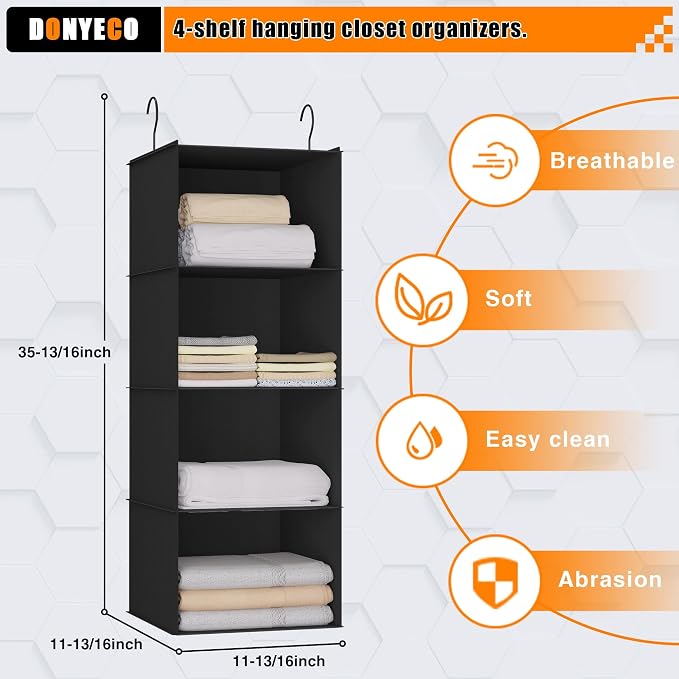 Hanging Closet Organizer 4-Shelf, Oxford Fabric Wardrobe Storage, shoes & - Image 3