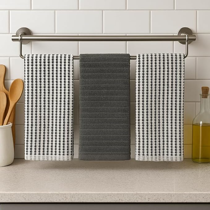Serafina Home Thanksgiving Kitchen Towels- Set of 3 100% Cotton Solid Dark Gray - Image 7