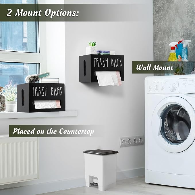 DRASTAR Trash Bag Dispenser, Large Wooden Trash Bag Holder Wall Mount, Under - Image 3