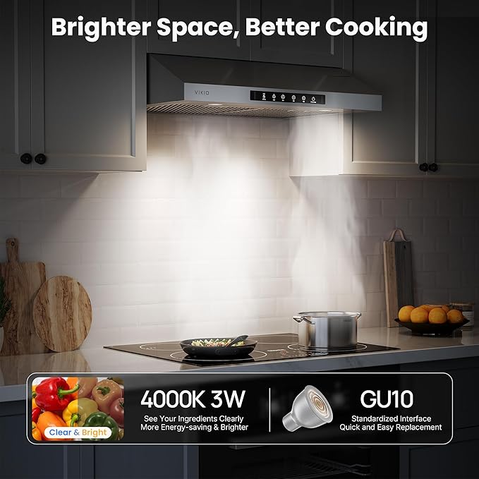 Range Hood 30 Inch Under Cabinet, 900CFM Stainless Steel Kitchen Stove Vent Hood, Touch/Gesture Control, 3 Speed Exhaust Fan, LED Lights, Reusable 5-Layer Aluminum Filters