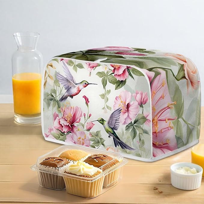 Hummingbird Flower Print Toaster 4 Slice Cover Appliance Dust-proof Cover Fingerprint Protection for Kitchen Small Appliance