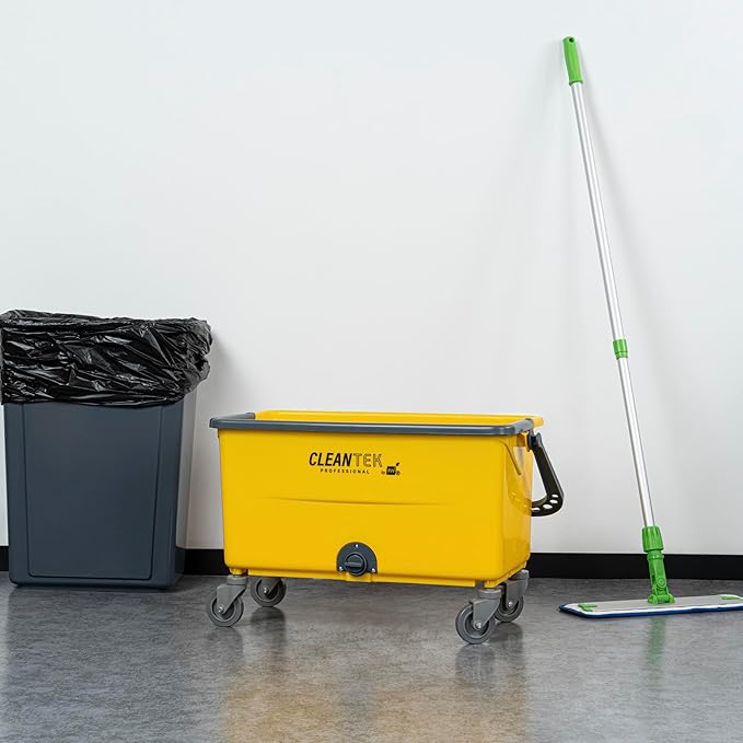 Restaurantware-Clean Tek Professional 44 Quart Cleaning Bucket, 1 Bucket With Comfortable Handle - Drain Valve, Heavy-Duty, Yellow On Wheels, Portable, For Restaurant, Home, School, Or Office