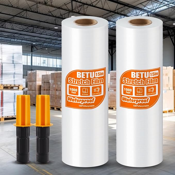 Stretch Film Shrink Wrap for Moving Supplies x 1000ft, Industrial Strength by BETU