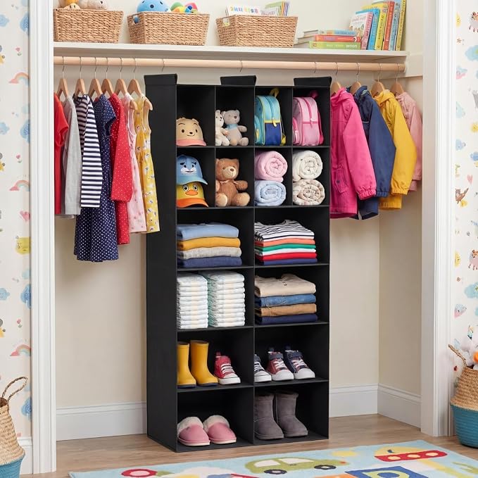 6 Tier Hanging Closet Organizer, 16 Compartments Dual Row Storage, 3 Sturdy - Image 2