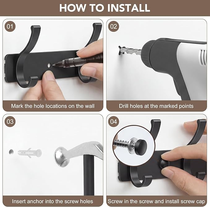 Wall Mount Coat Rack 2 Pack, Smooth Hook Edges, Screw Installation, Double - Image 5