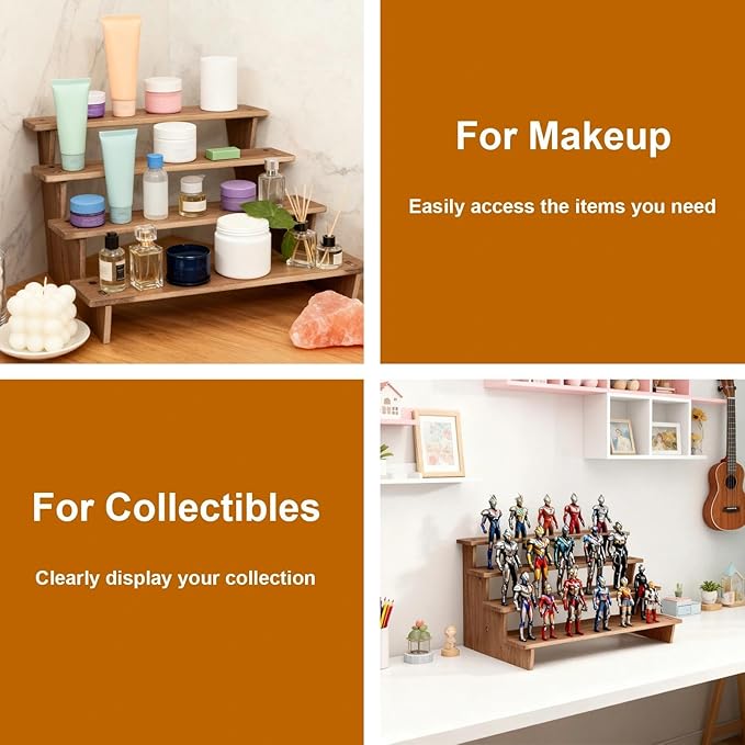 Wooden Cupcake Stand,Perfume Organizers,Cologne Organizer for Men,4 Tier Display Risers for Dessert,Spice,Candles,Matcha Station,No Tools Required to Install 2 Pack