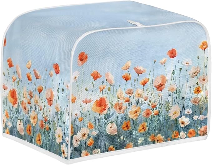 Blue Floral Bread Toaster Oven Dustproof Cover Heat-Resistant Universal Fits Most Standard 4 Slice Toasters Cloth with Fingerprint Protection