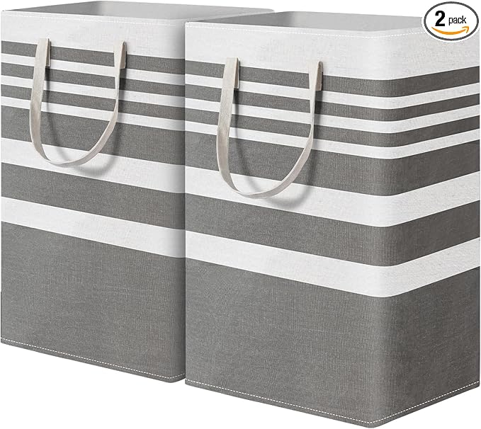 2 Pack Grey Laundry Baskets 75L Large, Collapsible Laundry Hamper Dirty Clothes by MANYOND