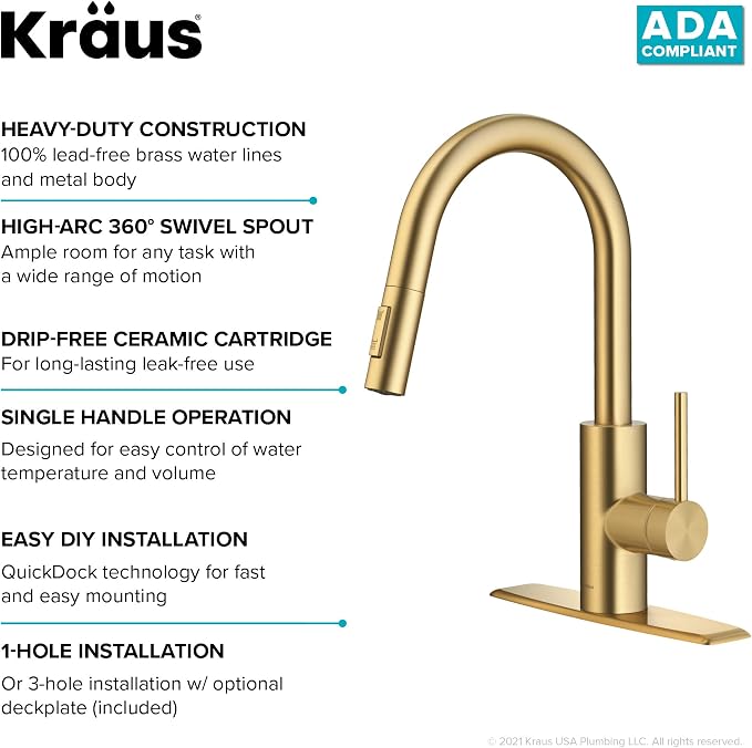 KRAUS Spot Free Brushed Brass Pull Down Kitchen Faucet KPF-2620BB | QuickDock - Image 11