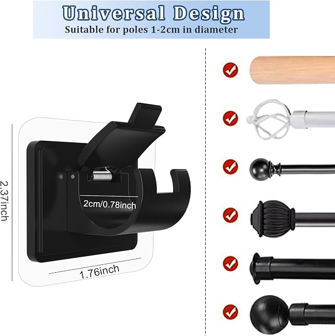 Codoule Self Adhesive No Drill Adjustable Curtain Rod Holder Hooks Brackets | - Image 3