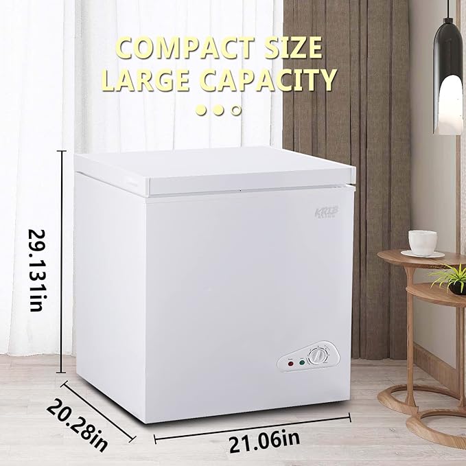 5.0 Cu.Ft Compact Chest Freezer with Removable Basket, Krib Bling Top Door Open Freestanding Deep Freezer with 7 Gears Temperature Adjustment, Ideal for Home, Kitchen & Office, White