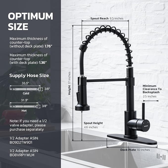 WEWE Kitchen Faucet with Soap Dispenser, Stainless Steel, Matte Black | 2 Modes - Image 3