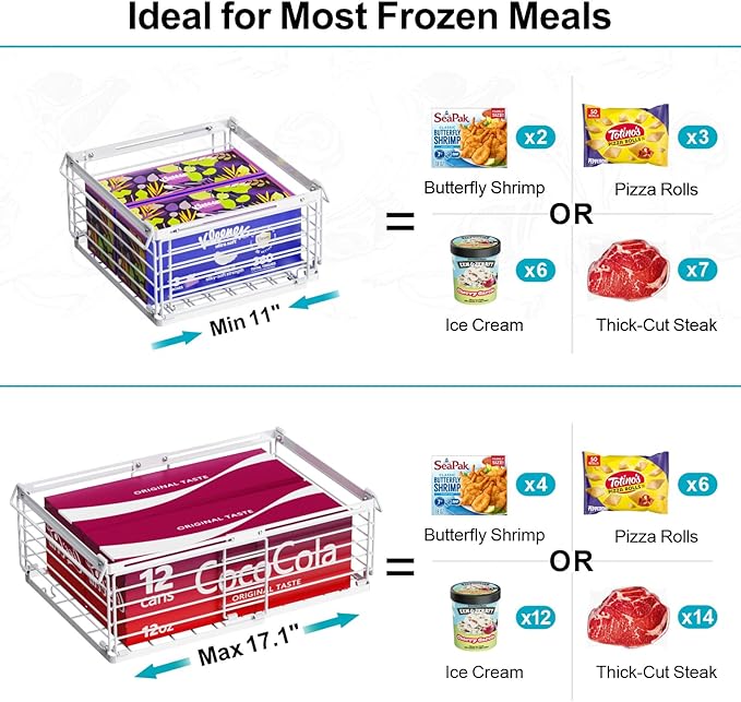 iSPECLE 4 Pack Freezer Organizer Bins, Adjustable Wire Baskets for 10 to 20 Cu.Ft Chest Freezer, Stackable Storage with Handles, Deep Freeze Organizer for Meat & Vegetables, White