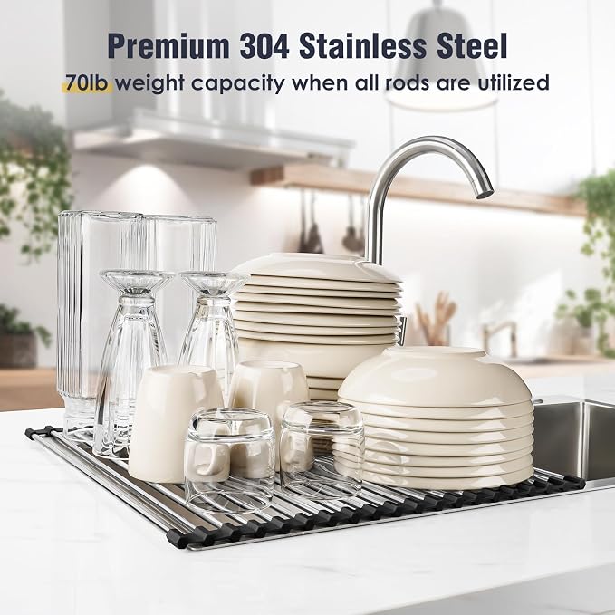 Tomorotec Roll Up Dish Drying Rack Over Sink, 304 Steel, Heat-Resistant Trivet - Image 5