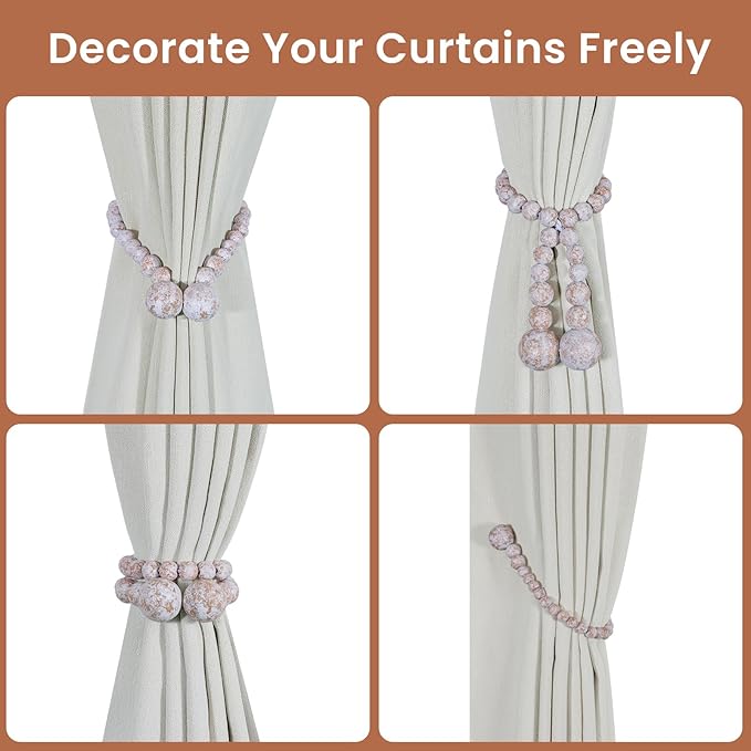 KLOGTSIND Magnetic Curtain Tiebacks, 6 Pack Wood Bead Curtain Holdbacks - Image 4