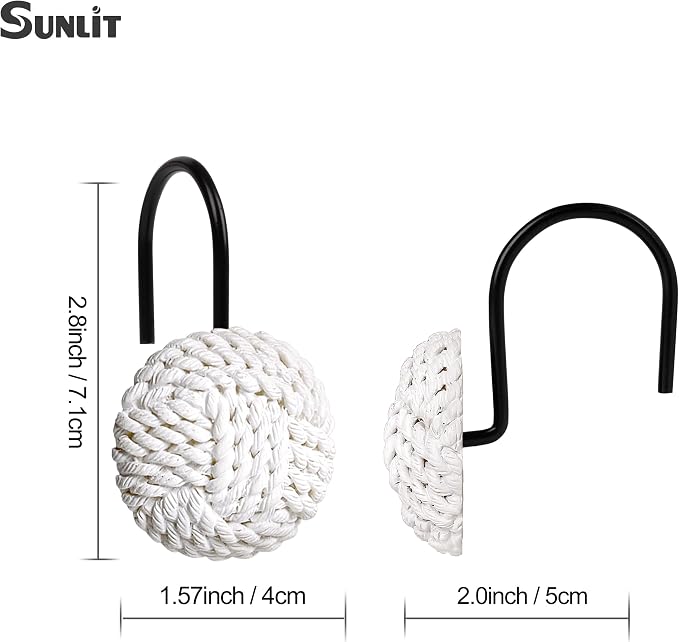 Sunlit Boho Knots Shower Curtain Hooks, Home Decorative White Shower Curtain - Image 3