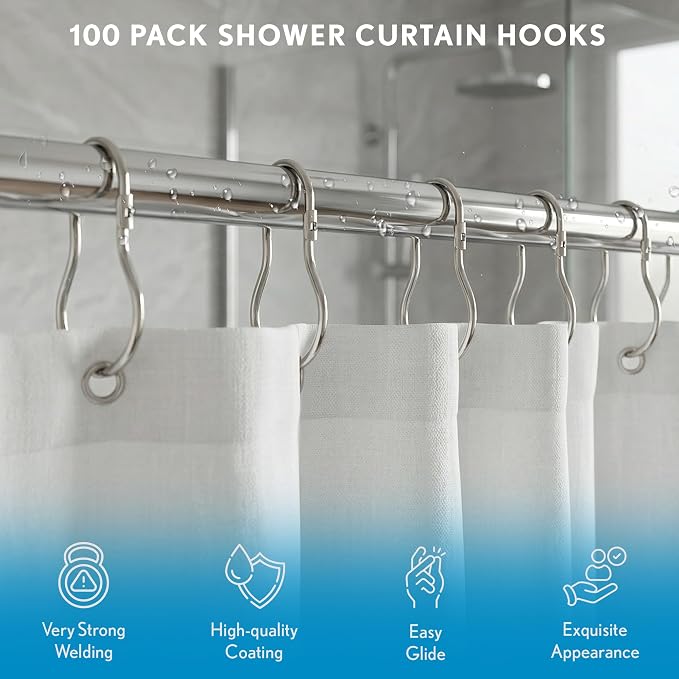 100 Pack Shower Curtain Hooks, 2.5" Metal Shower Curtain Rings, Made of Rust - Image 3