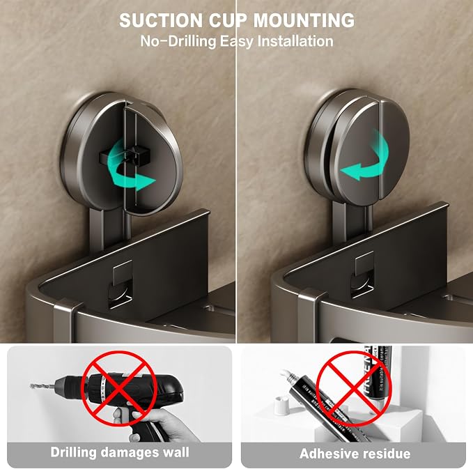 VOLPONE Corner Shower Caddy Suction Cup, 2 Pack Shower Shelves No Drilling - Image 4