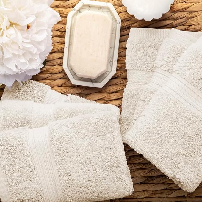 Superior Egyptian Cotton Plush & Absorbent, Face Towel Set of 6, Cream | Quick - Image 8