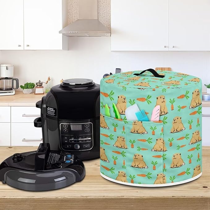 Pressure Cooker Cover for Women,Groundhog Carrot Insulated Rice Cooker Cover with Easy to Clean Lining Waterproof Dust Cover with Pockets for Instant Pot 8 Quart Appliance Cover
