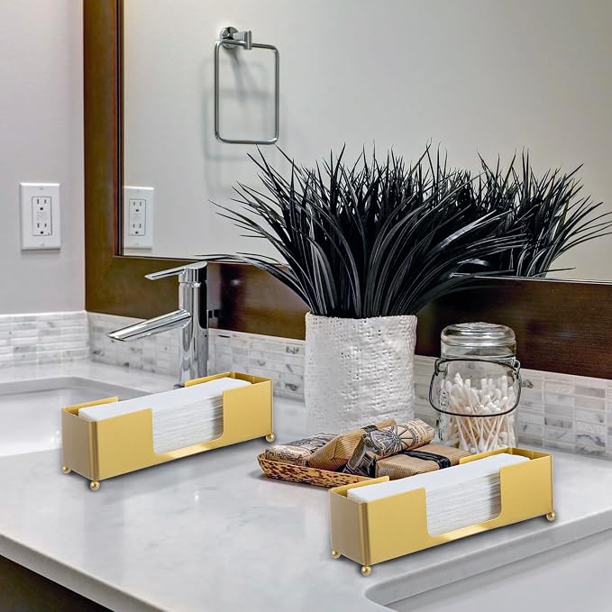 MyGift Brass Tone Metal Hand Towel Holder Countertop Dispenser Set of 2 - Image 4