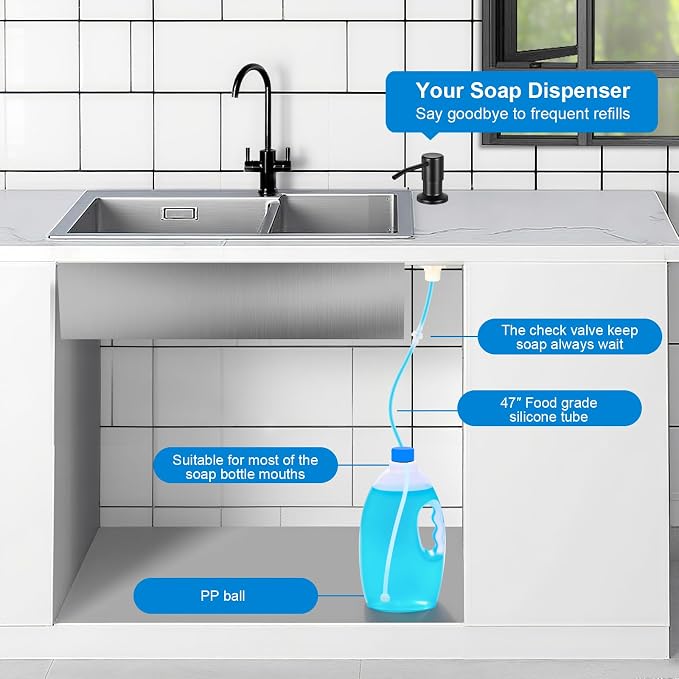 Soap Dispenser for Kitchen Sink, Upgrade Built in Sink Soap Dispenser, - Image 4