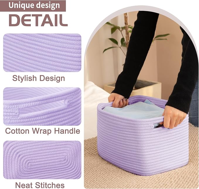 OIAHOMY 4 Pack Storage Baskets for Organizing 15L Cube Storage Bins Purple - Image 3