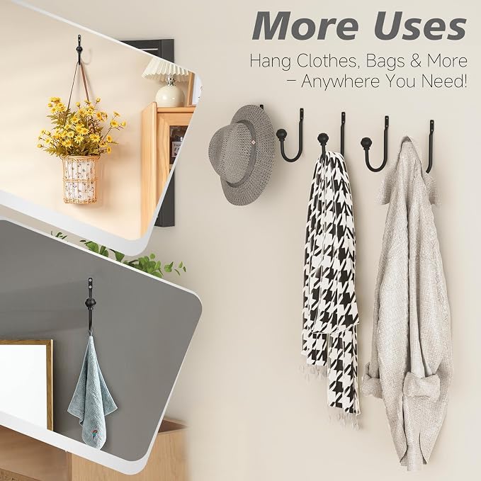 Hion Curtain Holdbacks Black 6pcs, Curtain Tiebacks Wall Mounted Hooks | - Image 5