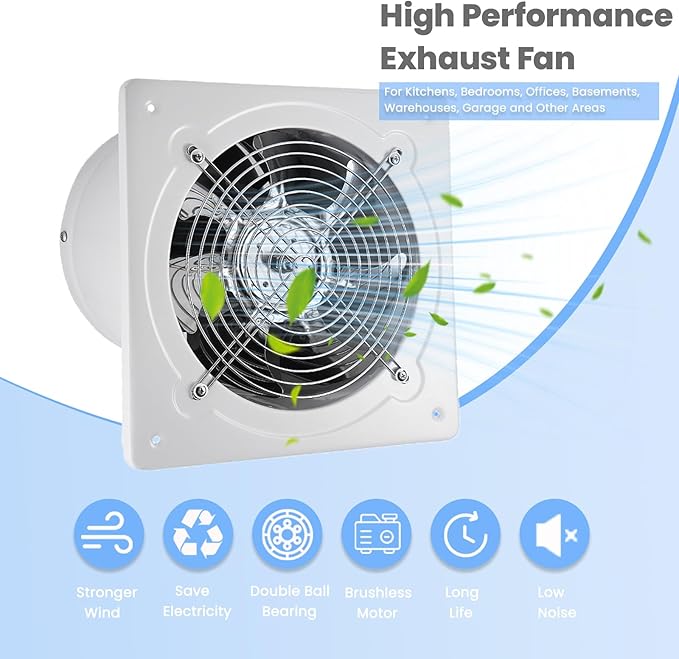 8" Kitchen Exhaust Fan with Variable Speed Controller, 735CFM Wall Mount Ventilation Fans, Metal Attic Exhaust Fan, Small Fume Extractor Ventilation Fan for Kitchen Bathroom Shop Smoking Room Garage
