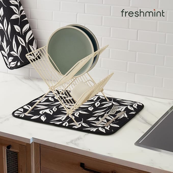 FRESHMINT Dish Drying Mats 2 Pack, Verdant Leaves | Quick Dry, Ultra Absorbent - Image 6