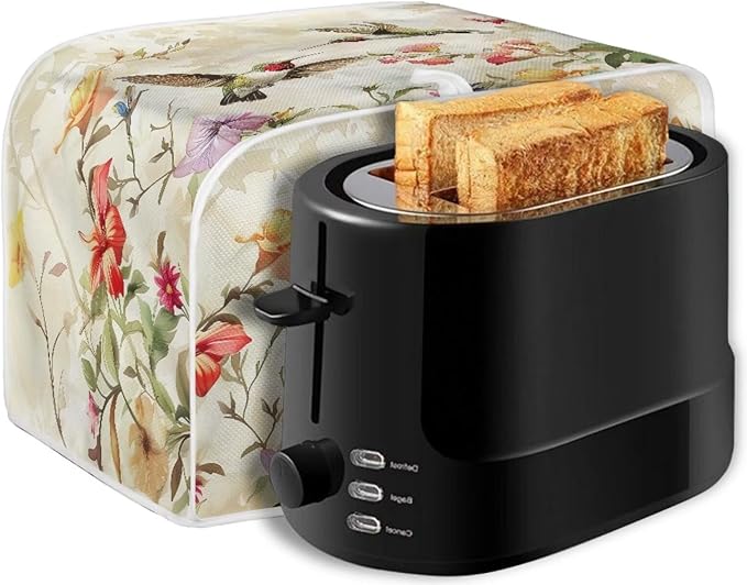 Hummingbird Flower Print 2 Slice Toaster Cover for Home Kitchen Accessories Decor Small Kitchen Appliance Bread Maker Cover