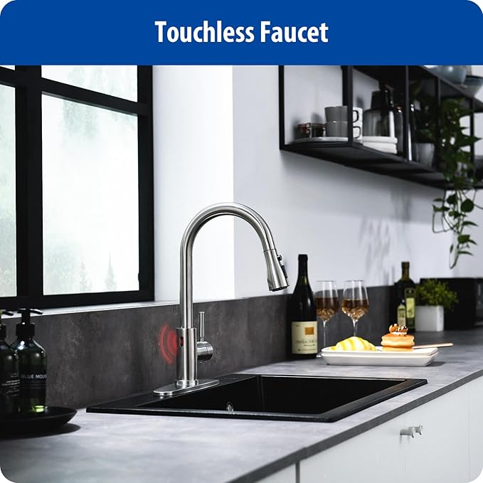 WEWE Touchless Kitchen Faucet, Brushed Nickel, Single Handle | Soap Dispenser - Image 2