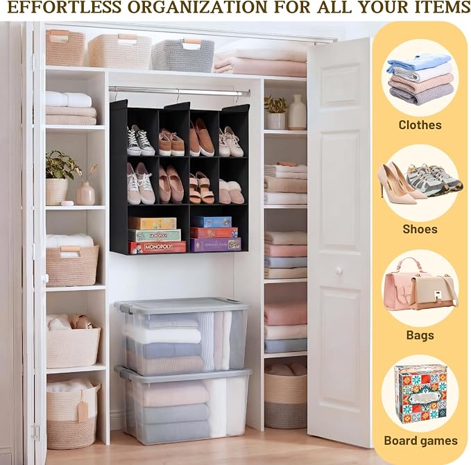 3 Tier Hanging Closet Organizer, 10 Compartments Dual Row Storage, 3 Sturdy - Image 6