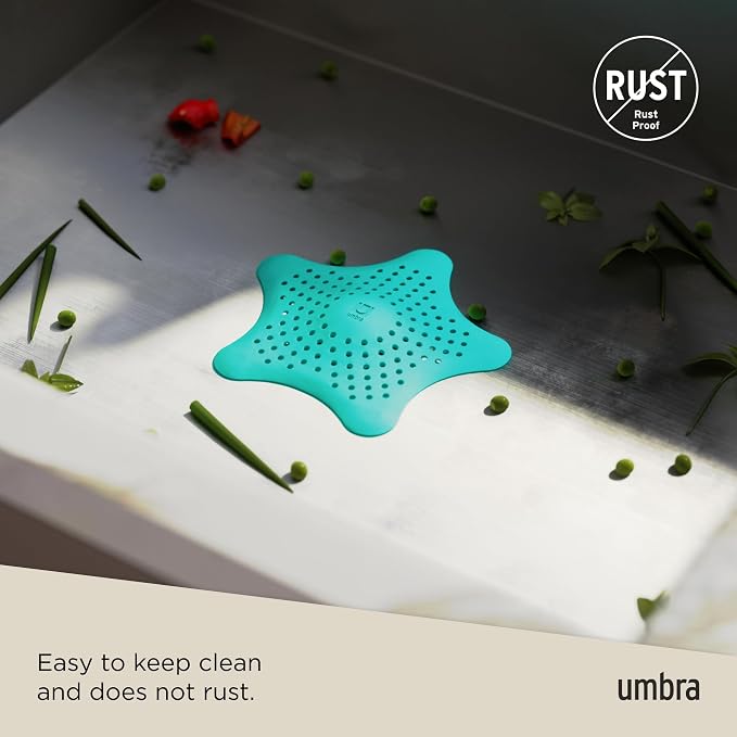 Umbra Starfish Hair Catcher, Suction Cup Drain Cover, Surf Blue - Image 7