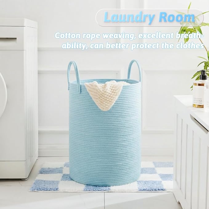 Laundry Basket, Woven Cotton Rope Laundry Hamper, 60L - Image 5