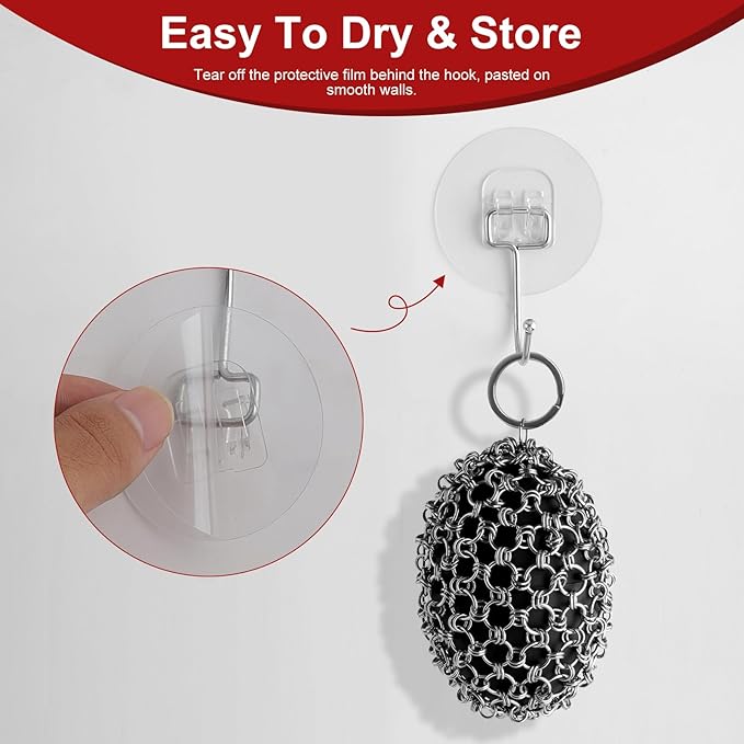 Cast Iron Scrubber Cleaner, Rugby Shape Scrubber Chain Mail with Silicone Core, Cast Iron Skillet Cleaner Cleaning Care Kit Perfect for Cast Iron Cookware,Skillet,Woks - Black