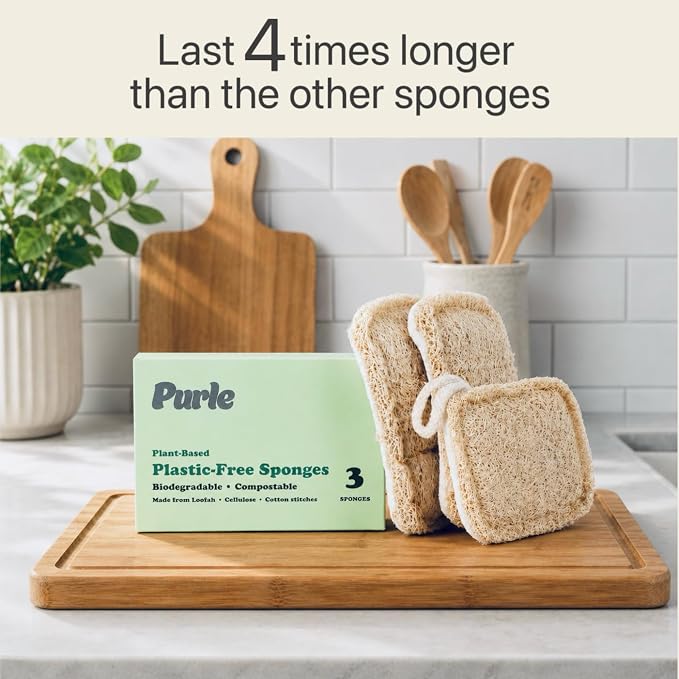 Purle Natural Kitchen Sponges, Eco-Friendly, Compostable Dish Sponges, Loofah & - Image 3
