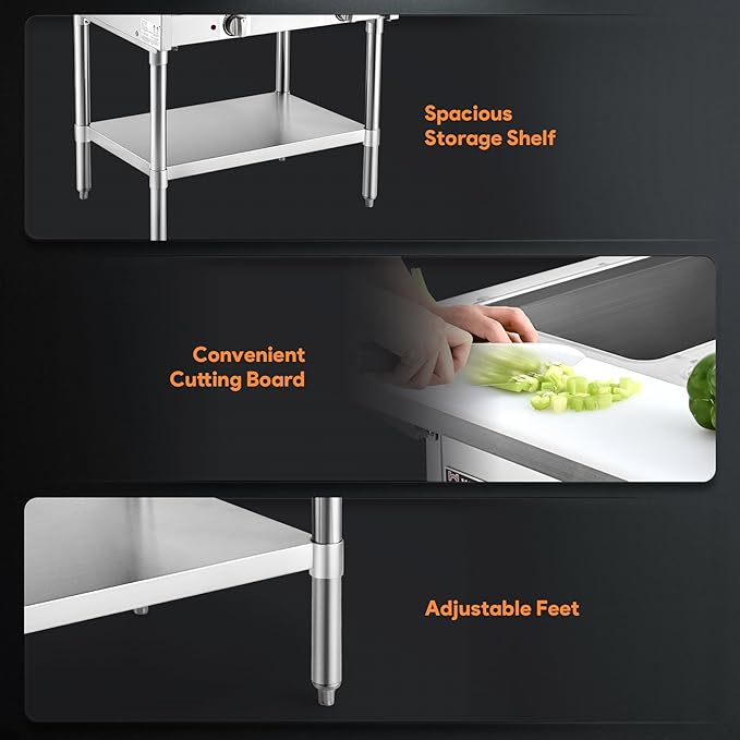WILPREP 2 Well Commercial Food Warmer, 1000W Electric Steam Table with 8" Cutting Board & Storage Shelf, 30" Stainless Steel Steam Table Food Warmer with Knob Control for Catering Buffets Restaurants