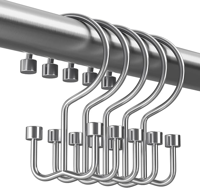 Amazer Chrome Shower Curtain Hooks, Rust-Resistant Metal Shower Hooks, - Image 8