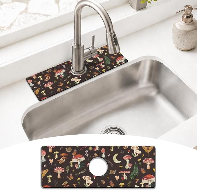Vintage Black Mushrooms Butterfly Kitchen Sink Splash Guard Faucet Mat by puwbnhj