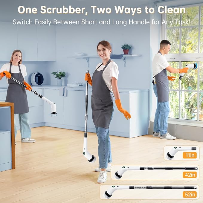 PUFTEM Electric Spin Scrubber, Cordless Shower Scrubber, Adjustable Handle | - Image 5