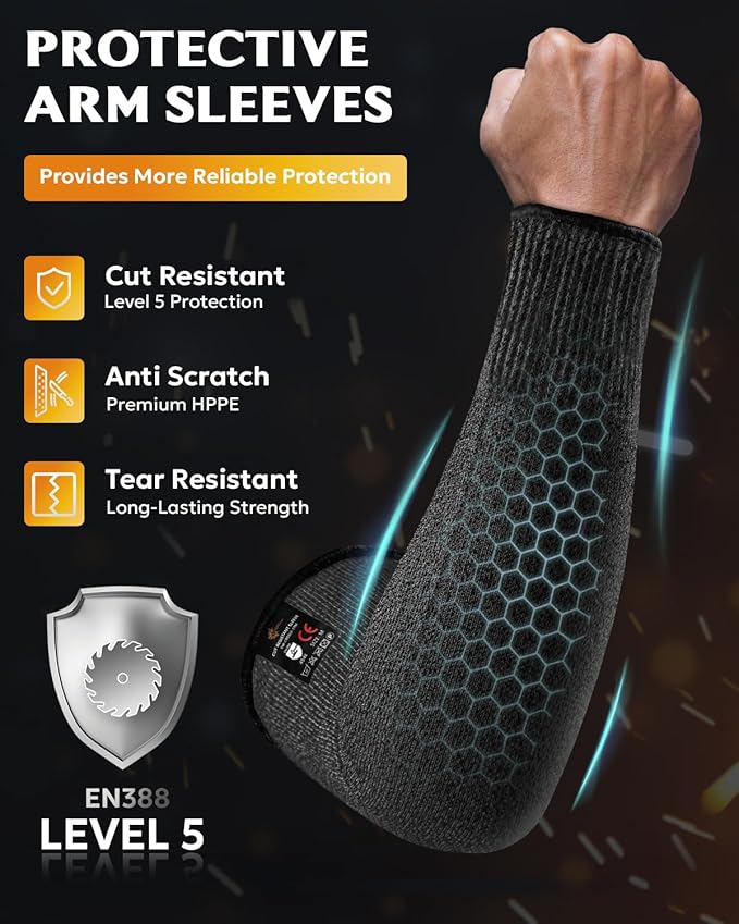 Evridwear Protective Arm Sleeves Cut Resistant Farmers Sleeves for Men Work, Gardening, Farming, Arm Protectors for Thin Skin and Bruising (Large, Black No Thumb Hole)