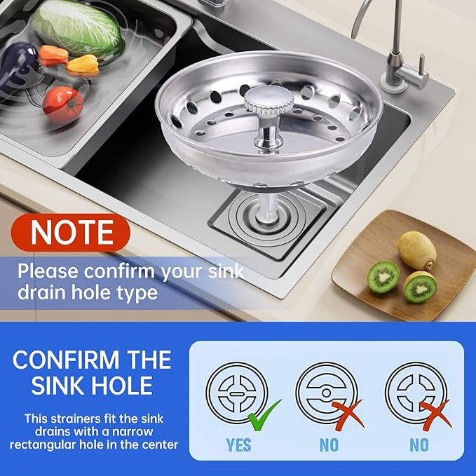 Sink Drain Strainer 2-Pack, 3-in-1 Kitchen Sink Stopper and Basket with Fine Mesh, Stainless Steel Drain Cover for Clog & Odor Prevention, Fit for Kitchen Bathroom Sinks (2 Pack) CAIPEN