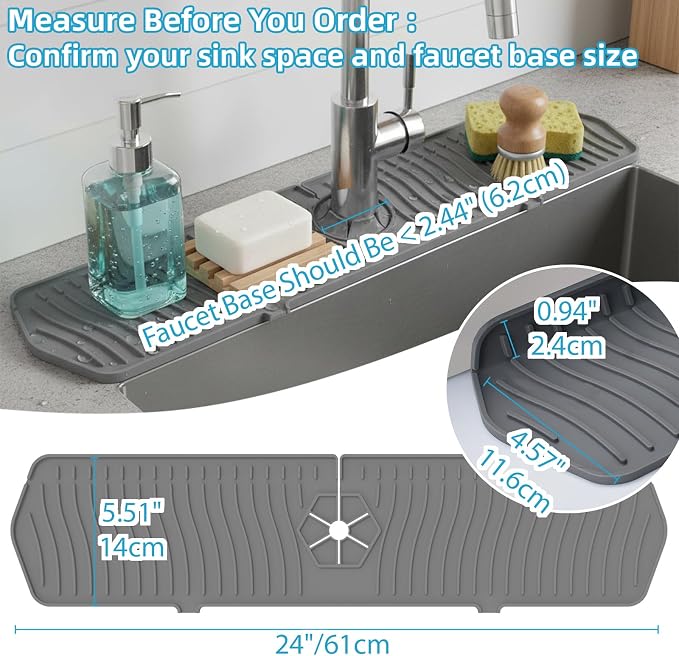 Silicone Faucet Handle Drip Catcher Drying Tray Mat Dish Soap Sponge Holder - Image 3